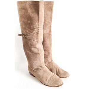 90s Nine West Knee High Suede Beige Taupe Pull On Tall Riding Boots Size 6.5 Vtg